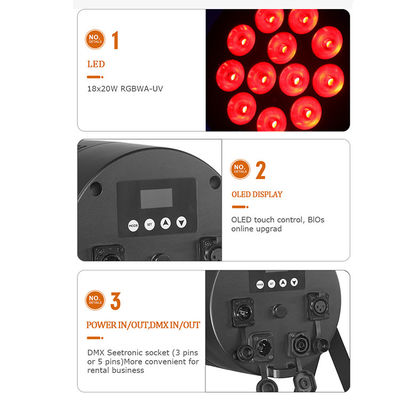 Außenbühnenlicht IP65 Wasserdicht 18x20W LED Par RGBWA+UV 6 in 1 DMX512 Waschlicht für Hochzeitsfeier Disco Veranstaltung Gebäudefassade