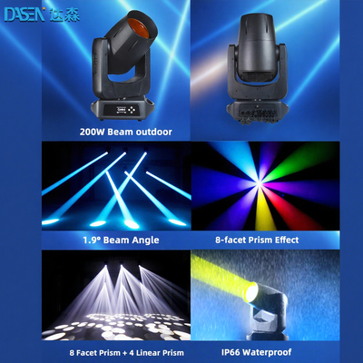 Neues Modell LED 200W mit Acht-Farben-Rad-Effekt Bühnenlicht Beam Moving Head Light DJ Club Bühnenveranstaltung
