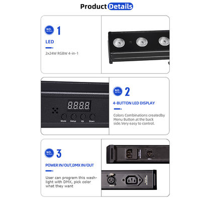 24x2W RGBW 4-in-1 LED Linear Wall Washer Bar — DMX512 Soundaktivierte Bühnenwaschlicht für Gebäude & Veranstaltungen