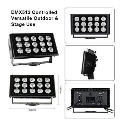15x5W RGBW 4-in-1 IP65 Außen-LED-Fludscheinwerfer DMX512 wasserdichtes Weitlicht für Garten-, Bühnen- und Gebäudebeleuchtung