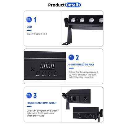 Profi 9 Grad Schmalstrahl LED Wand Waschmaschine 24x2W RGBW 4in1 DMX512 Indoor Linear Wash Light Bar für die Bühne Veranstaltung