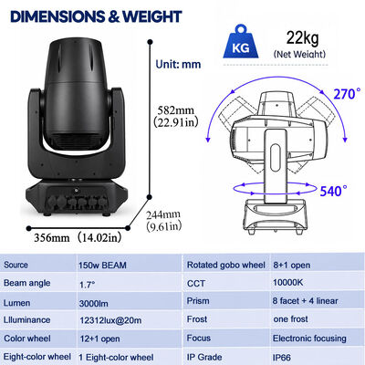 Disco Light 150W Moving Head Beam Stage Effect Lighting DMX Sound Mode for DJ Disco Wedding Concert Events Shows Bar Party