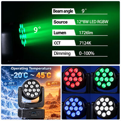 12x8w Rgbw Led Moving Head Wash Dmx Dj Portable Stage Lights for Events