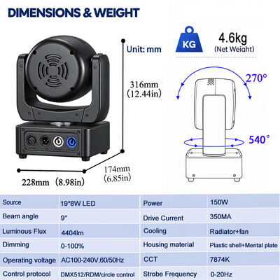 19x8w Rgbw 4in1 Bewegliche Kopfwaschlampe DJ Disco Led Bühnenleuchten