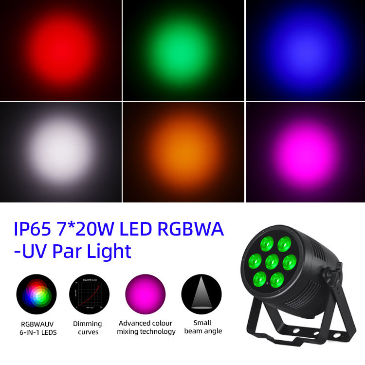 Superhell 7x20W RGBWA+UV 6in1 LED Par Light IP65 Außenwasserdichte Bühnenbeleuchtung für Hochzeitsveranstaltungen Vermietung Kirche Party Disco