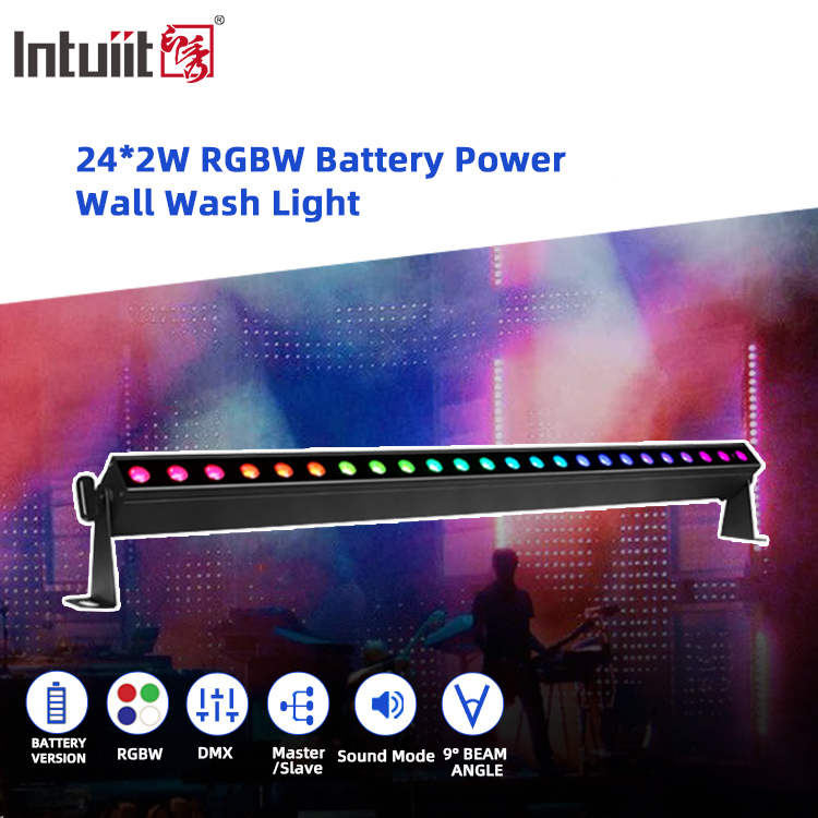 IP20 24x2W RGBW 4in1 Batterie drahtlos Smart Sound-active Control LED Wandspüler-Streifenlicht