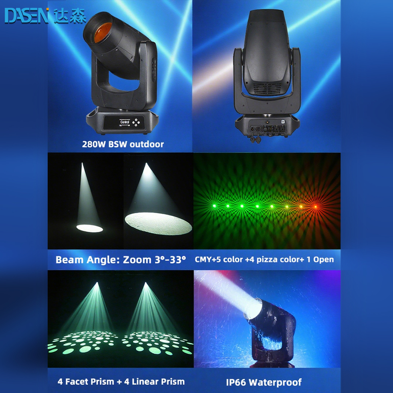 2025 BSW 280W LED Bewegtes Bühnenlicht DMX512 Beam Spot Wash 3in1 für DJ Disco Show CMY