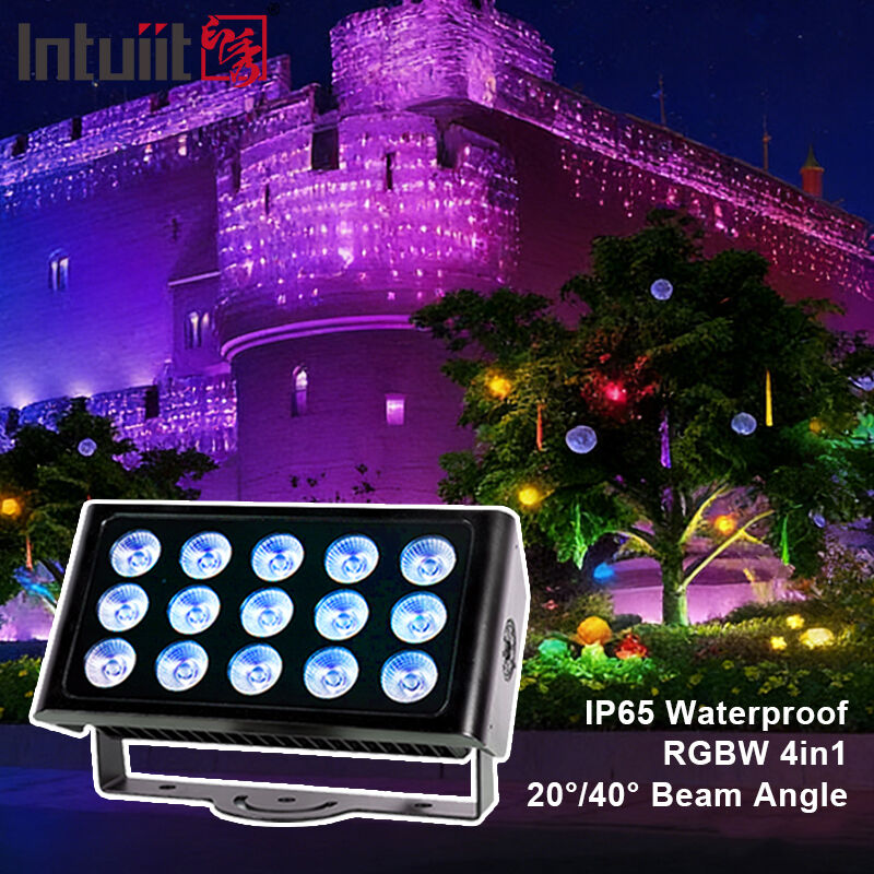 Professionelles, wasserdichtes IP65-LED-Flutlicht, 15 x 5 W, RGBW, 4-in-1-Landschaftsstrahler für den Außenbereich, architektonisches Waschlicht aus Aluminium