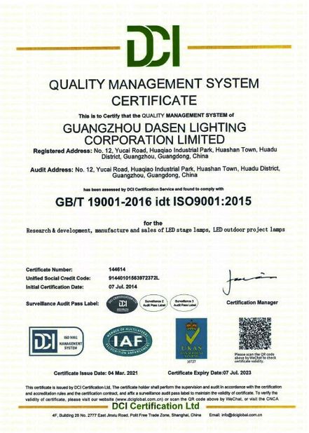 China Guangzhou Dasen Lighting Corporation Limited zertifizierungen